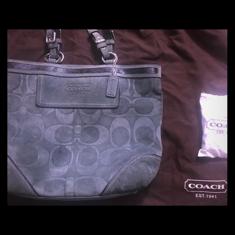 Blue grey authentic Coach suede handbag